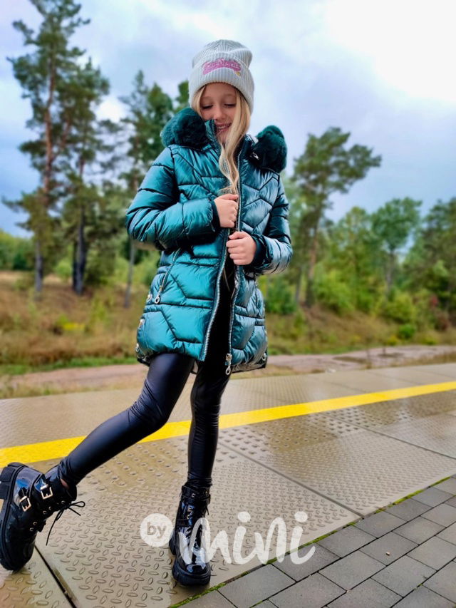 Zimní metalický kabát smaragd