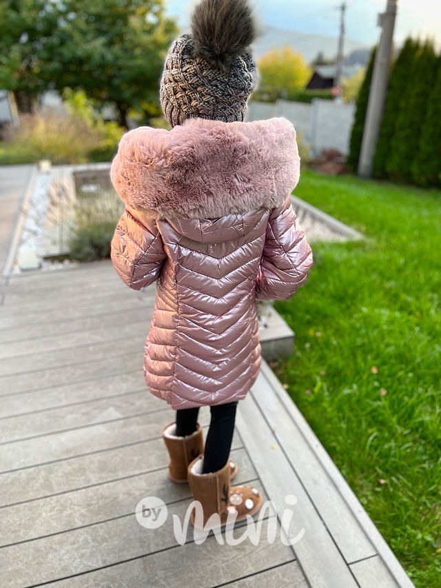 Zimní kabát s kožíškem pearl pink