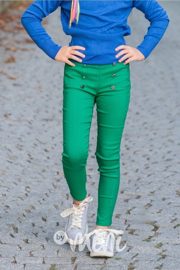 Zelené stretch kalhoty s knoflíky