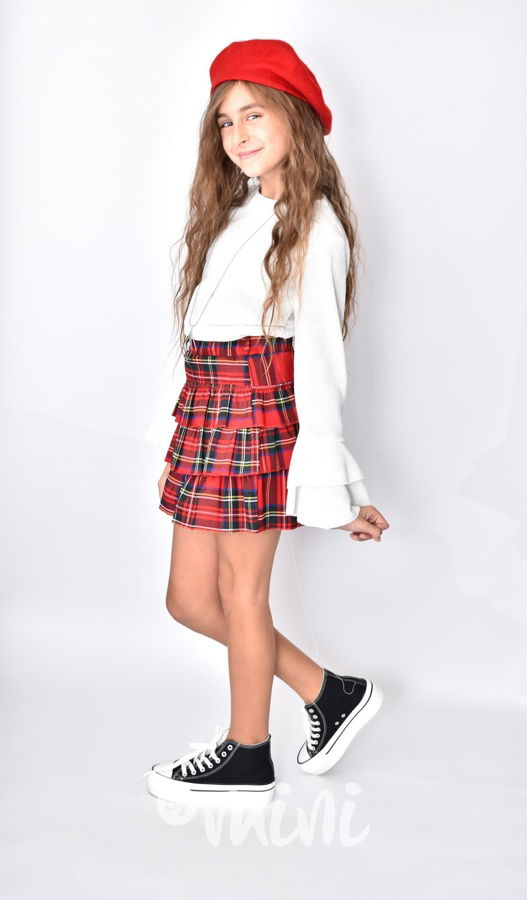 Red karo frill sukně