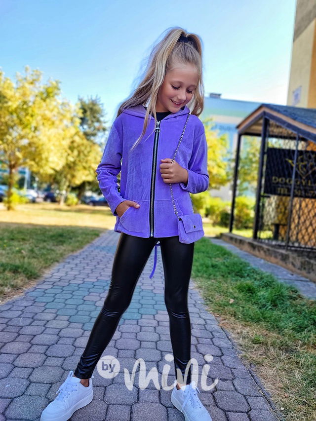 Velurová long mikina s kabelkou lila