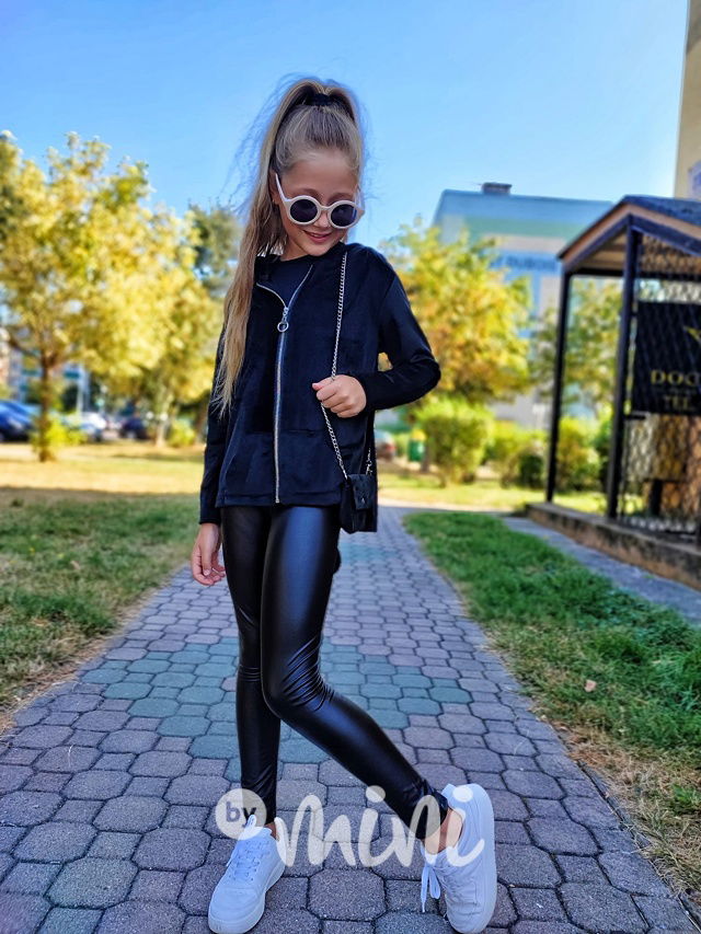 Velurová long mikina s kabelkou černá