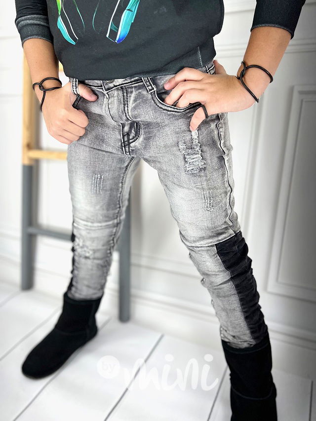 Vintage šedé fashion ripped jeansy
