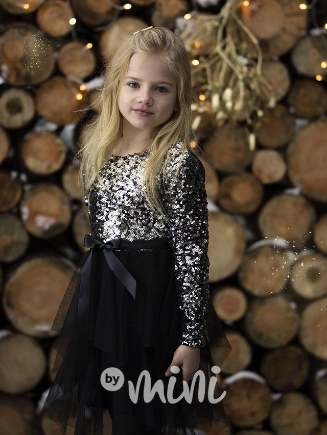 Metallic silver flitr šaty s tylem