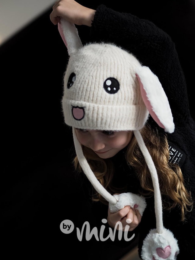 Cute animal zimní čepice s pohyblivými oušky cream