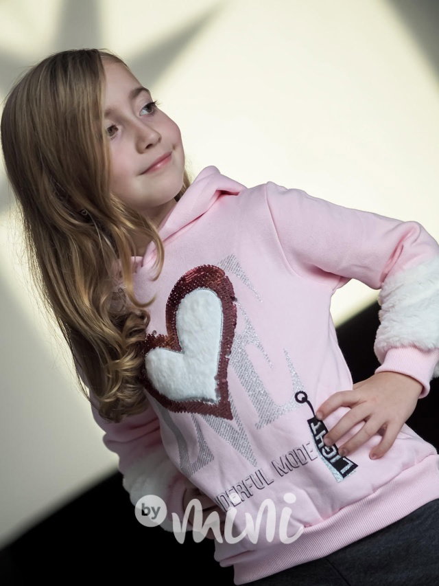 Vyteplená mikina s kožíškem LOVE růžová