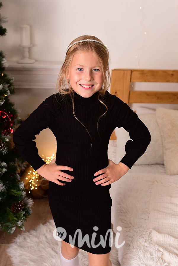 Svetříkové stretch šaty s nabíranými rukávy černé