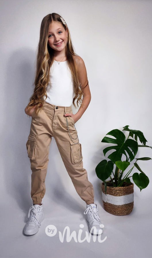 Cargo kapsáčové kalhoty s řetízkem béžové