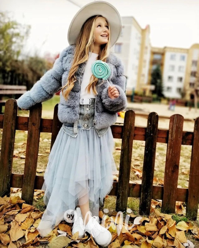 Jeans midi sukně s tylem
