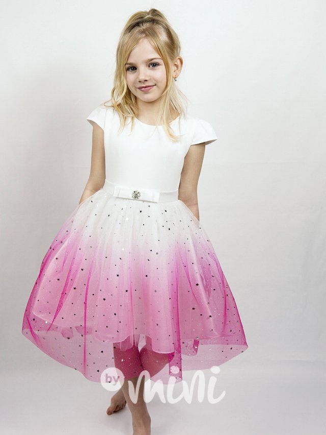 Společenské ombre šaty s hvězdičkami white/pink