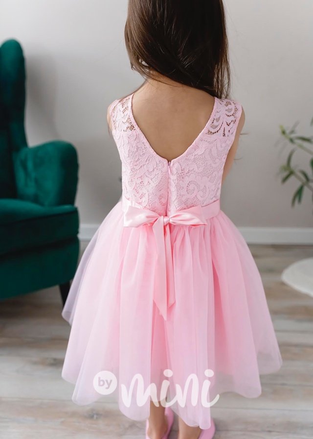 Luxusní krajkové šaty pro družičky růžové