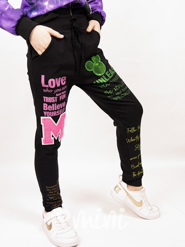 LOVE mickey stretch kalhoty černé