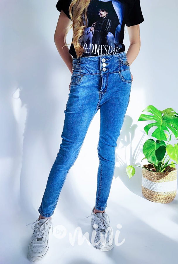 Slim jeansy se zvýšeným pasem blue