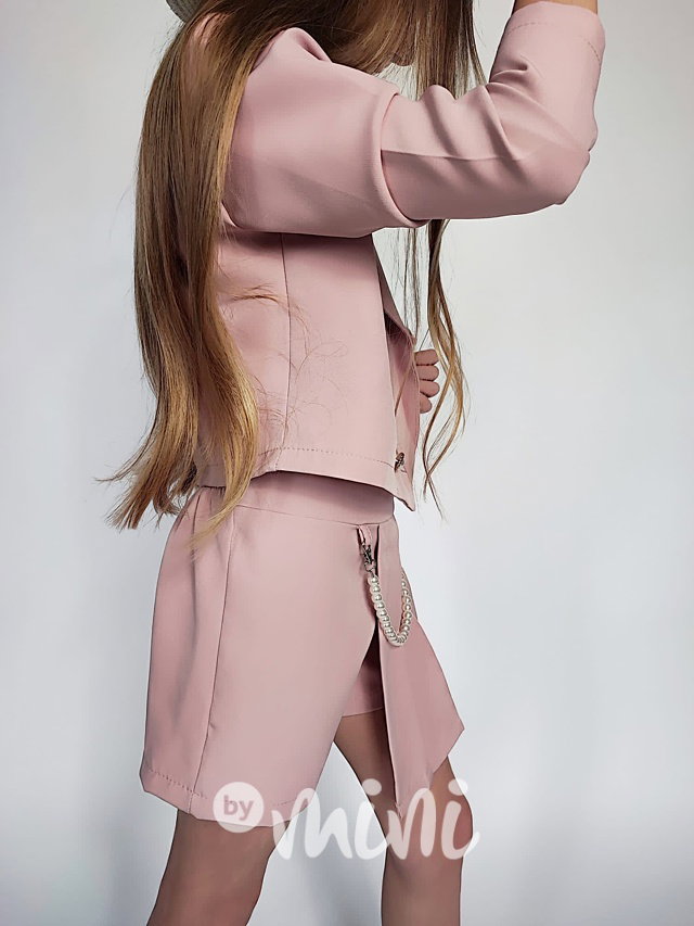 Crop sako + sukňokraťasy pudder pink