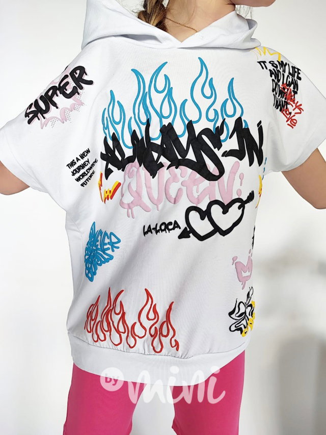 Graffiti hoodie triko bílé