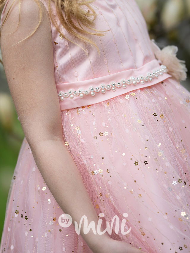 Růžové dívčí šaty pro družičku s kamínky