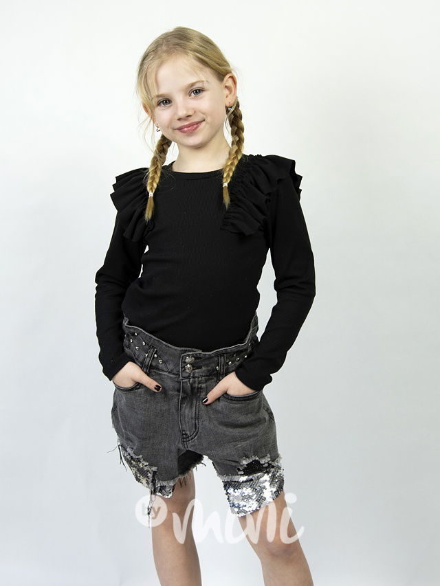 Jeans grafit kraťasy s vysokým pasem