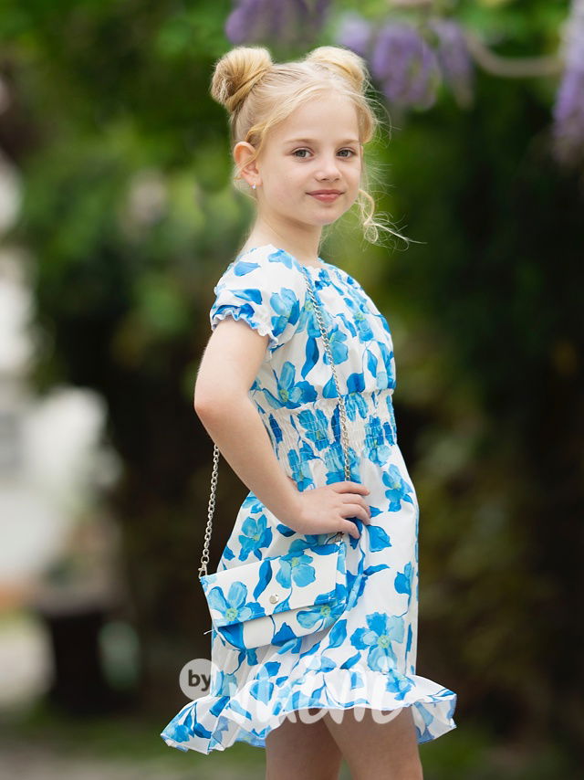 Blue blossom šaty s kabelkou