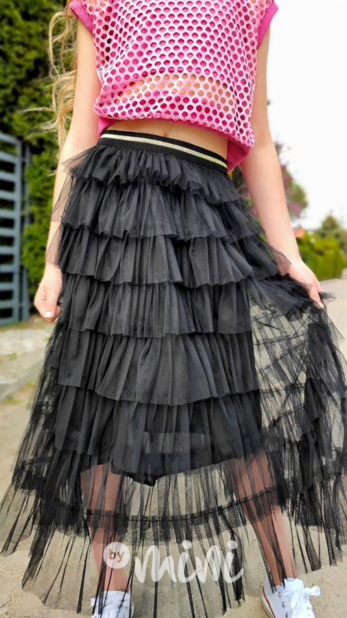 Midi vrstvená tylová sukně černá