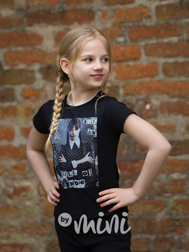 Wednesday žebrované triko words černé