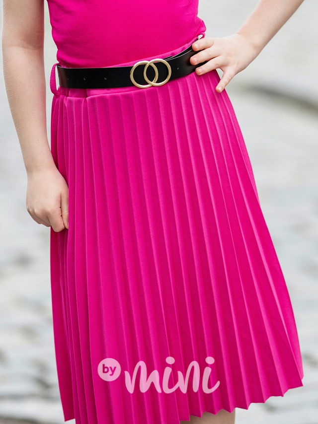 Midi plisovaná sukně s páskem malinová