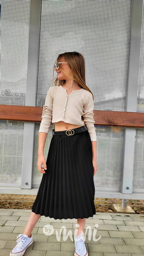 Midi plisovaná sukně s páskem černá