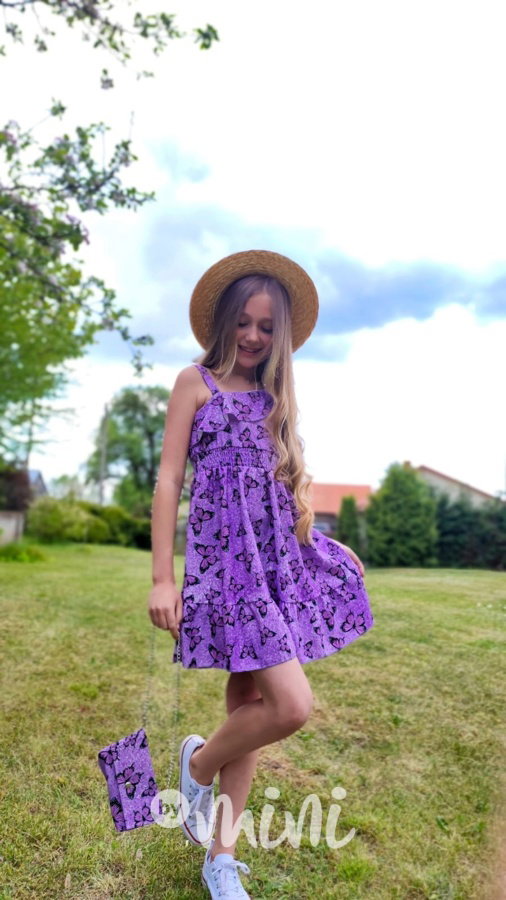 Butterfly lila šaty s kabelkou