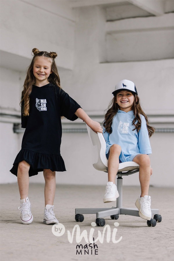 Mash Mnie hoodie šaty wolf baby blue