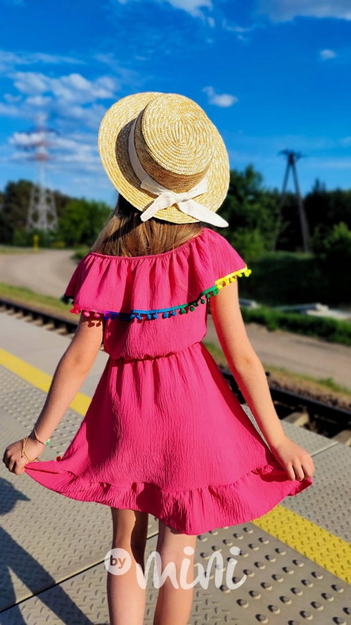 Boho beach dress pompon pink