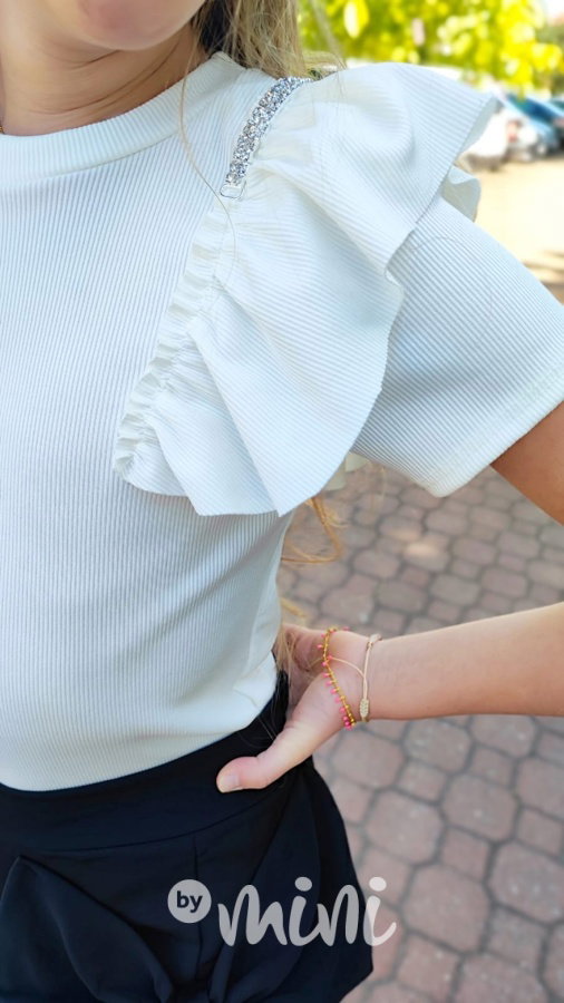 Žebrovaná blůzka s řasením cream white