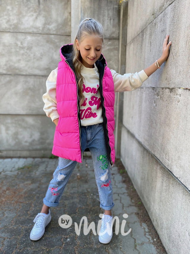 Oboustranná long vesta pink/black