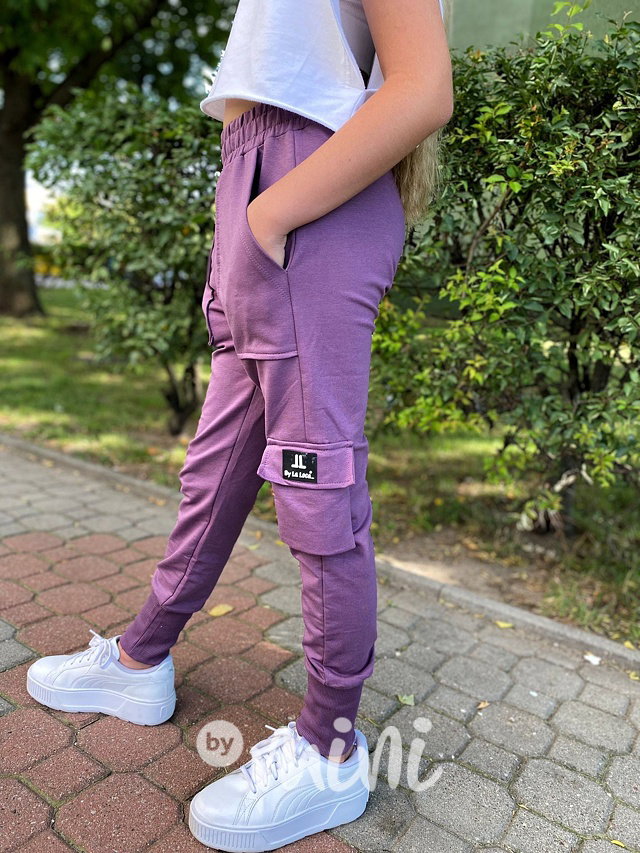 Cargo kalhoty s vysokým nápletem purple