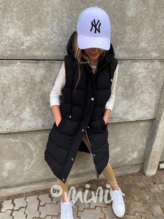 Long černá vesta s kožíškem uvnitř