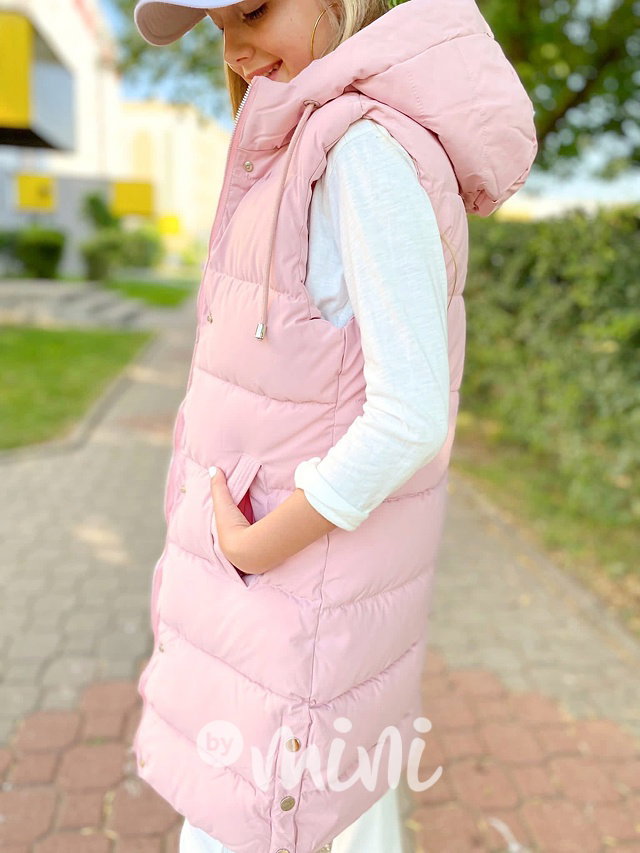 Long růžová vesta s kožíškem uvnitř