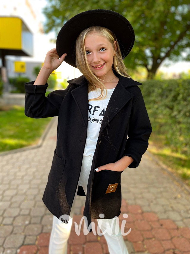 Flaušový kabát černý