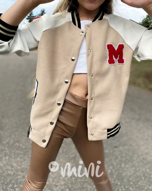 Eco leather sporty bomber beige