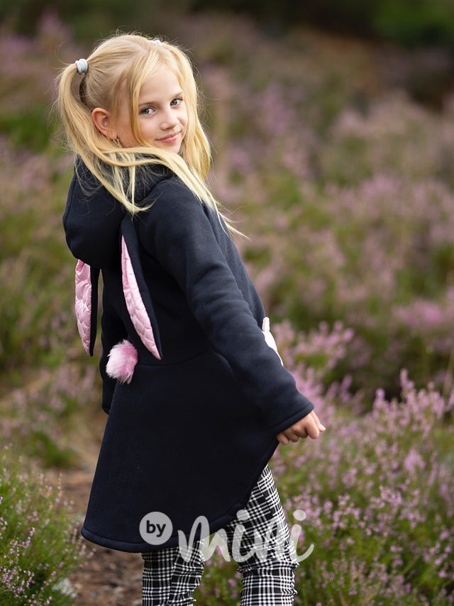 Oteplený mikčokábát pro děti s ušima černý růžový