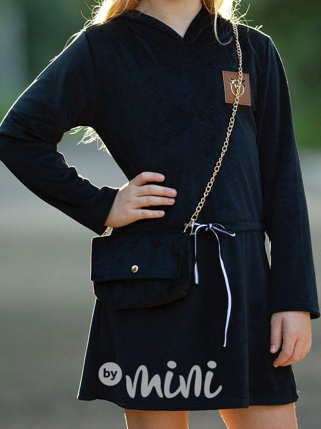 Velurové hoodie šaty s kabelkou black