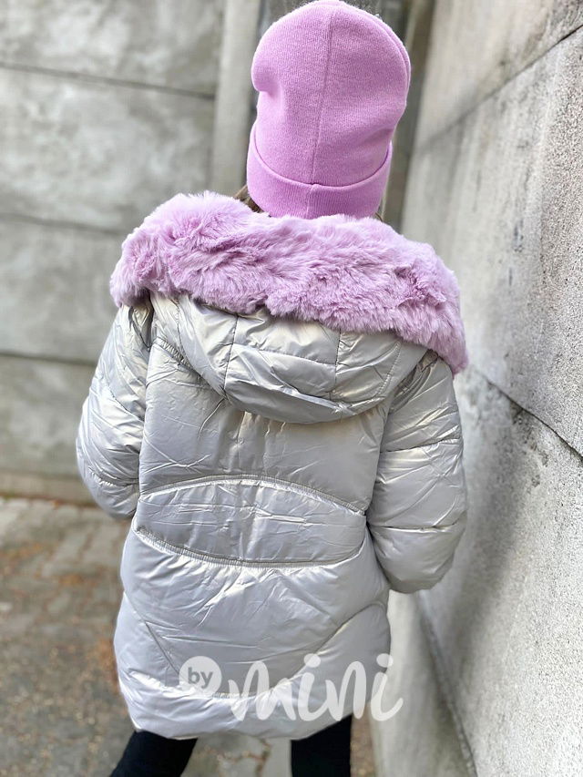 Zimní metalická long bunda silver