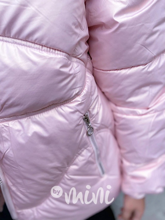 Zimní metalická long bunda pink