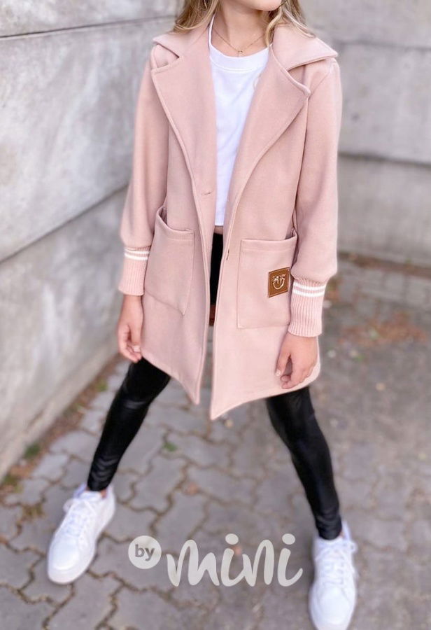 Flaušový kabát s náplety pink