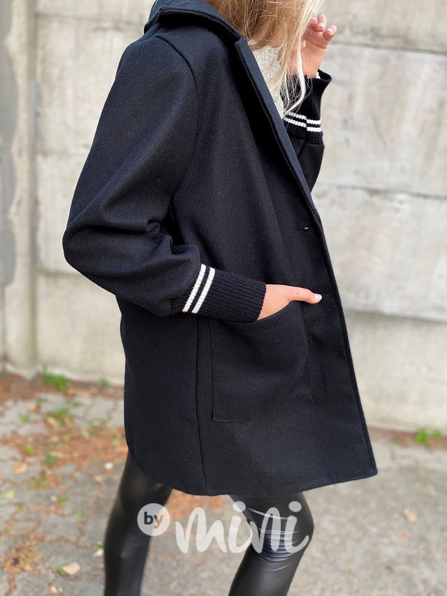 Flaušový kabát s náplety black