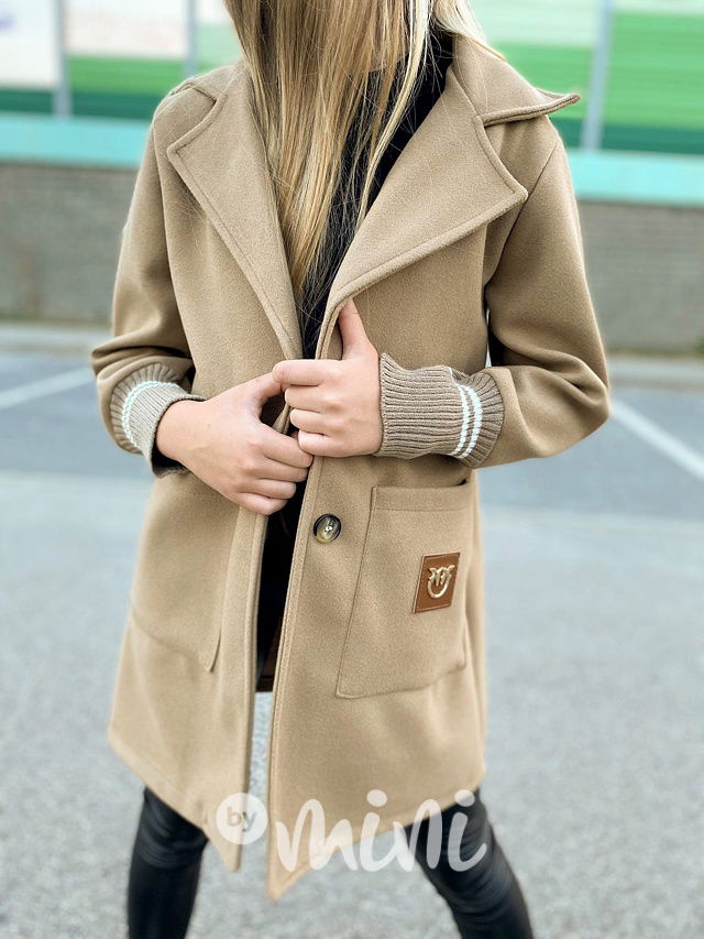 Flaušový kabát s náplety beige
