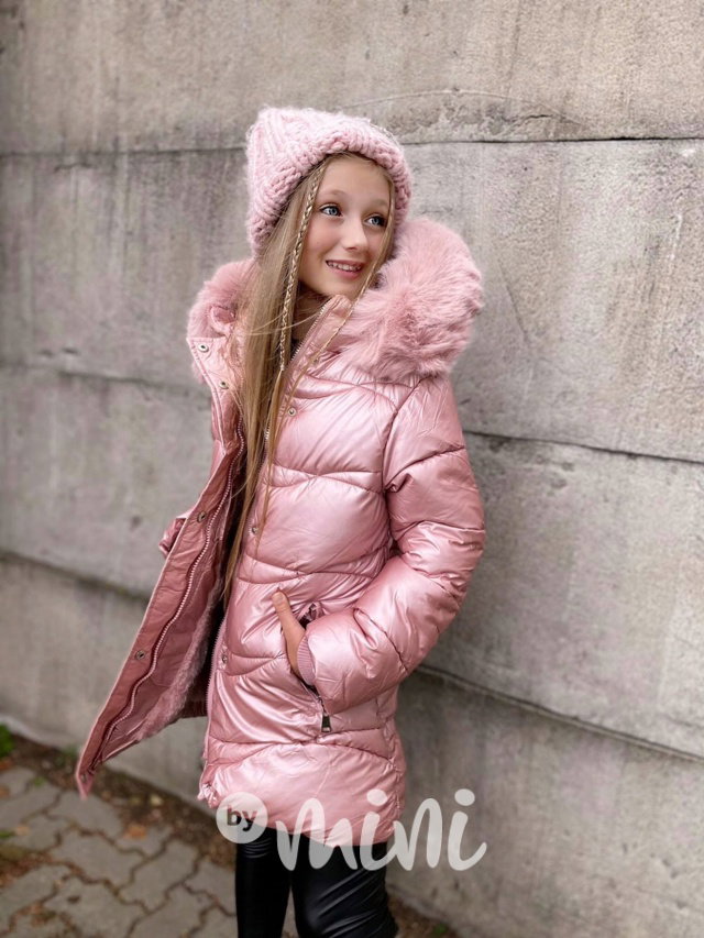 Zimní kabát s páskem pink