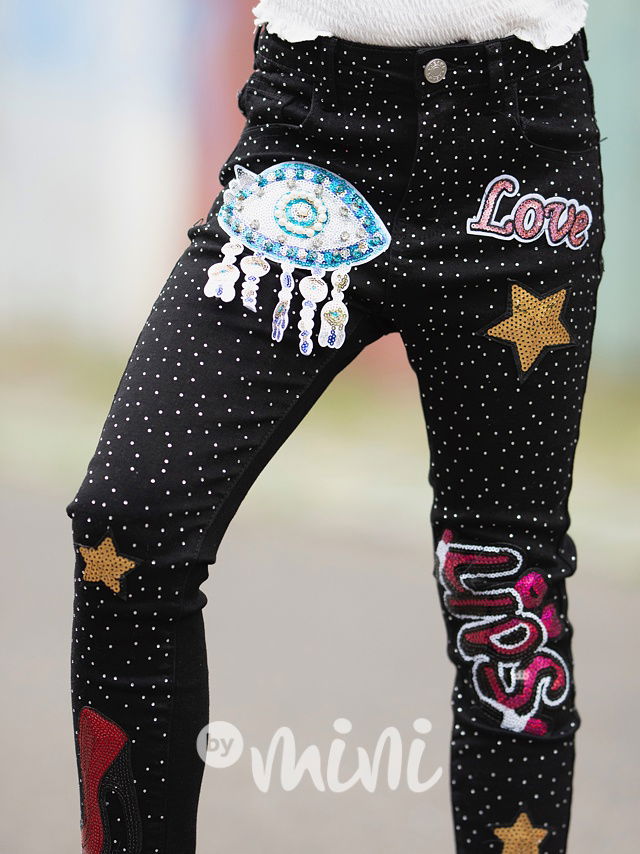 Fashion jeansy s aplikací black
