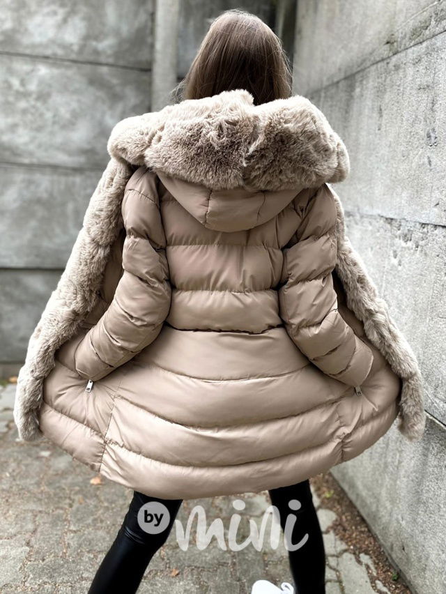 PREMIUM zimní kabát s kožíškem beige