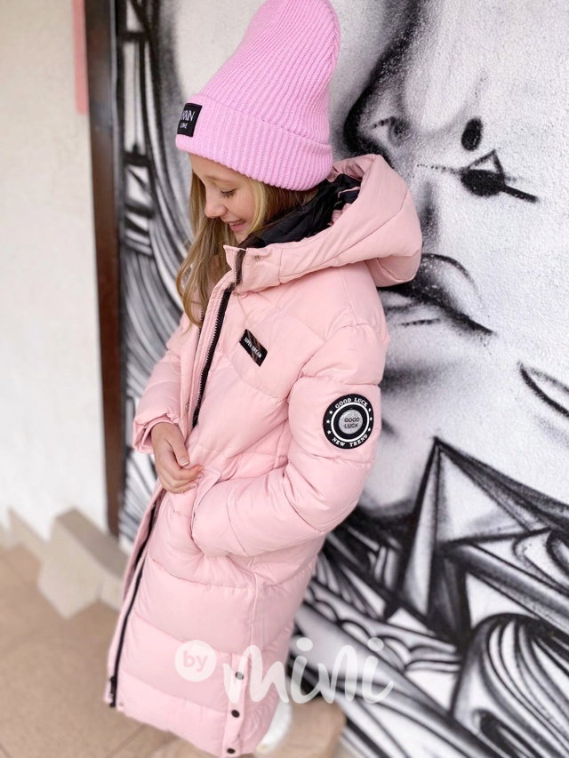 Ultra dlouhý zimní kabát růžový