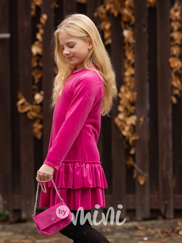 Soft velurové šaty s kabelkou pink