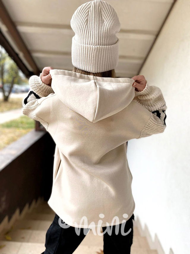 LOVE teplá mikina se svetrovými rukávy béžová