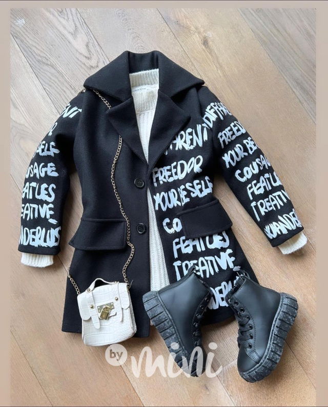 Fashion boyfriend kabát s nápisy černý